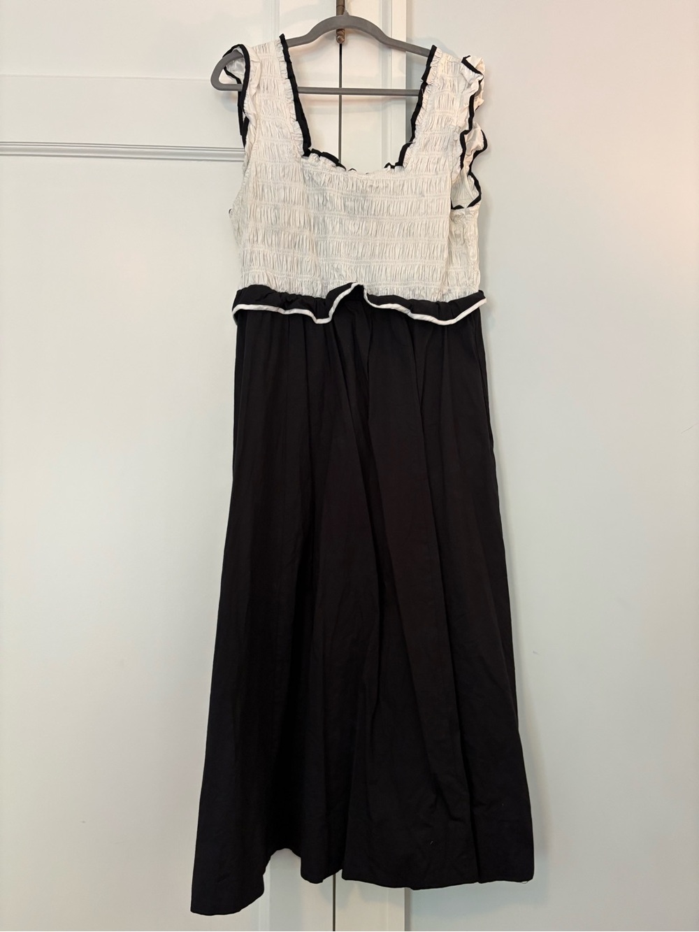 Free People Black and White Maxi Dress with Smocked Bodice